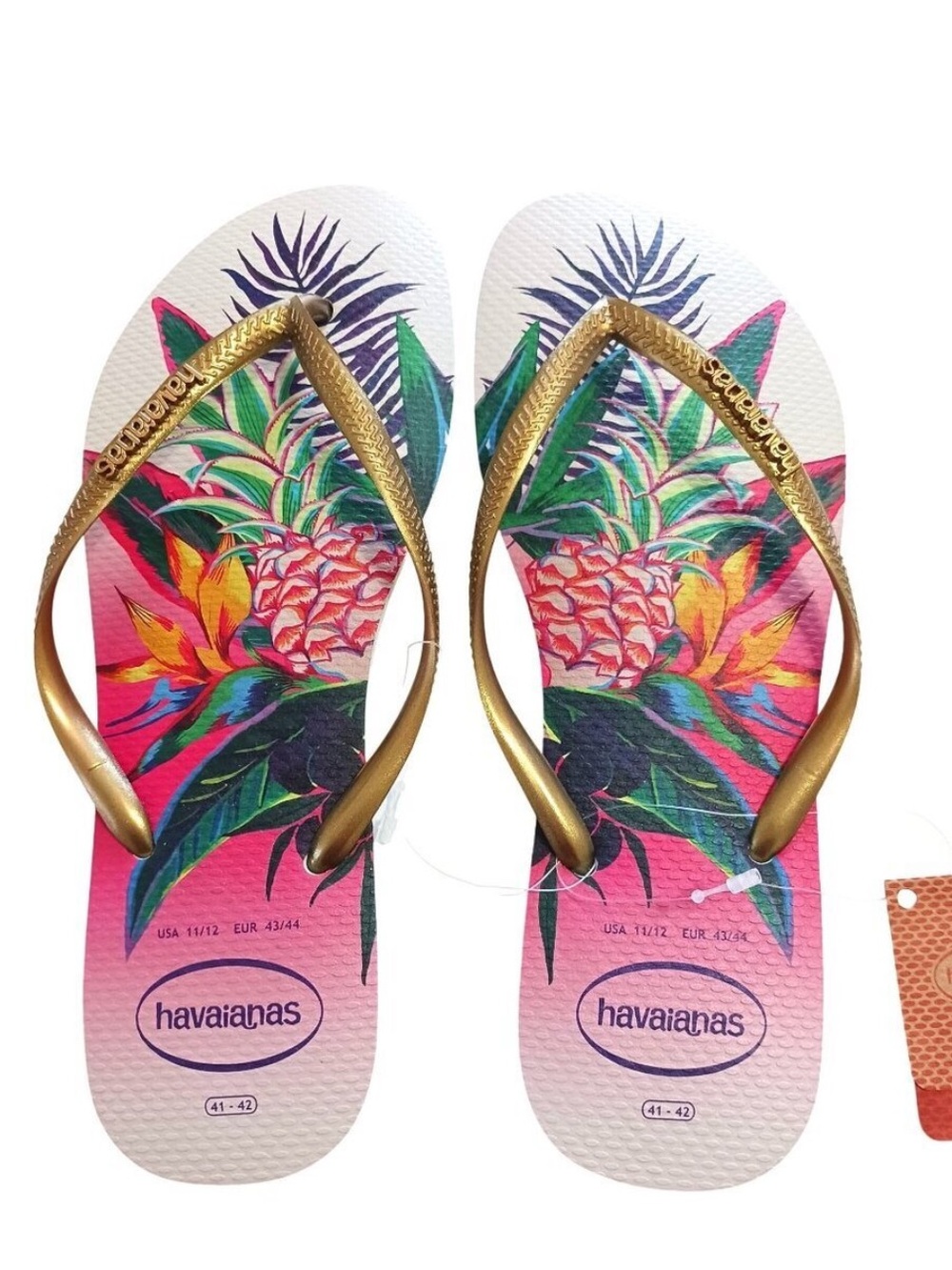 NWT Havaianas Floral Pineapple Flip Flops Size 11/12 Made In Brazil